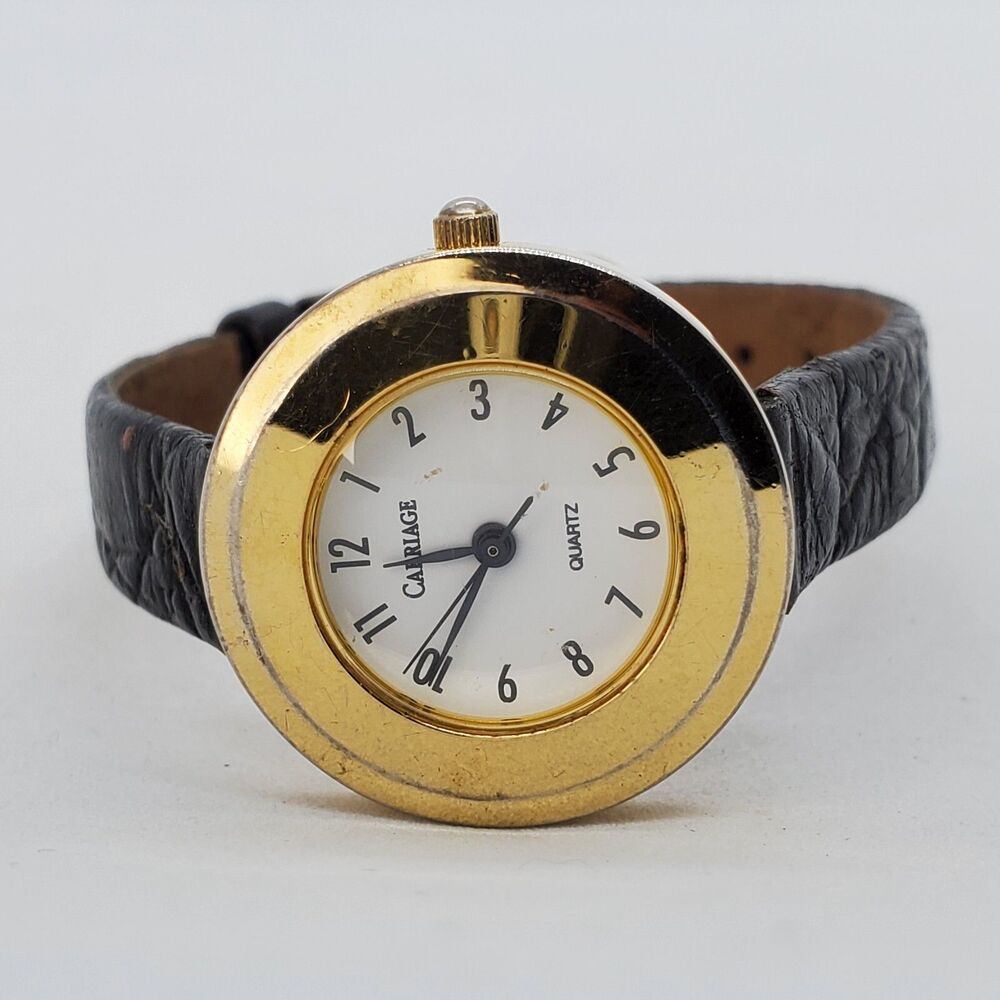 Carriage Timex 27MM Women's Watch White‎ Dial Black Leather Bands New Battery